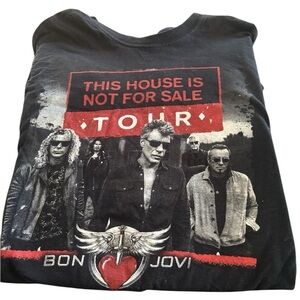 Bob Jovi Band Tee This House Is Not For Sale Tour 2017 Sz L SS Tour Cities Black